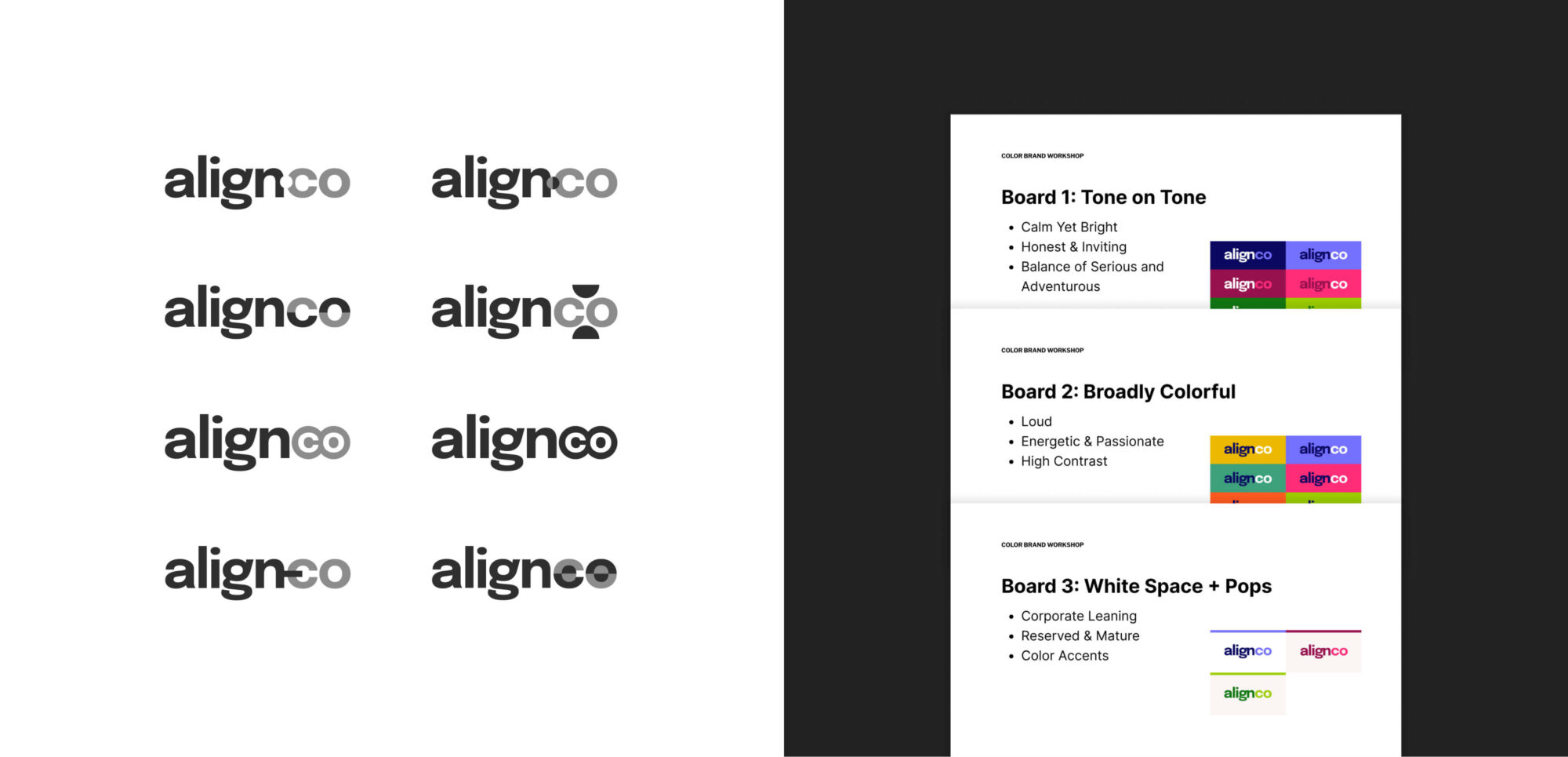 Early alignco logo iterations and color explorations