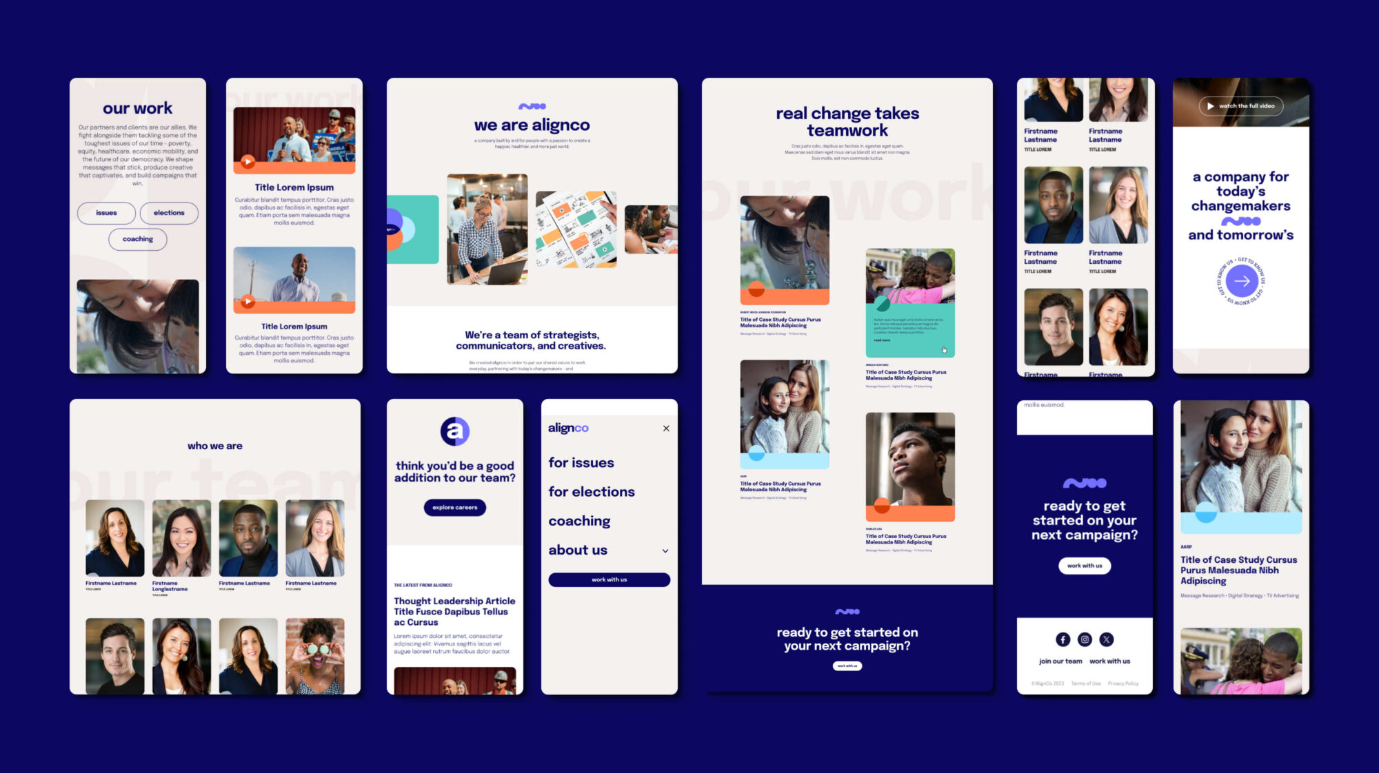 Collage of mobile and desktop website designs for alignco