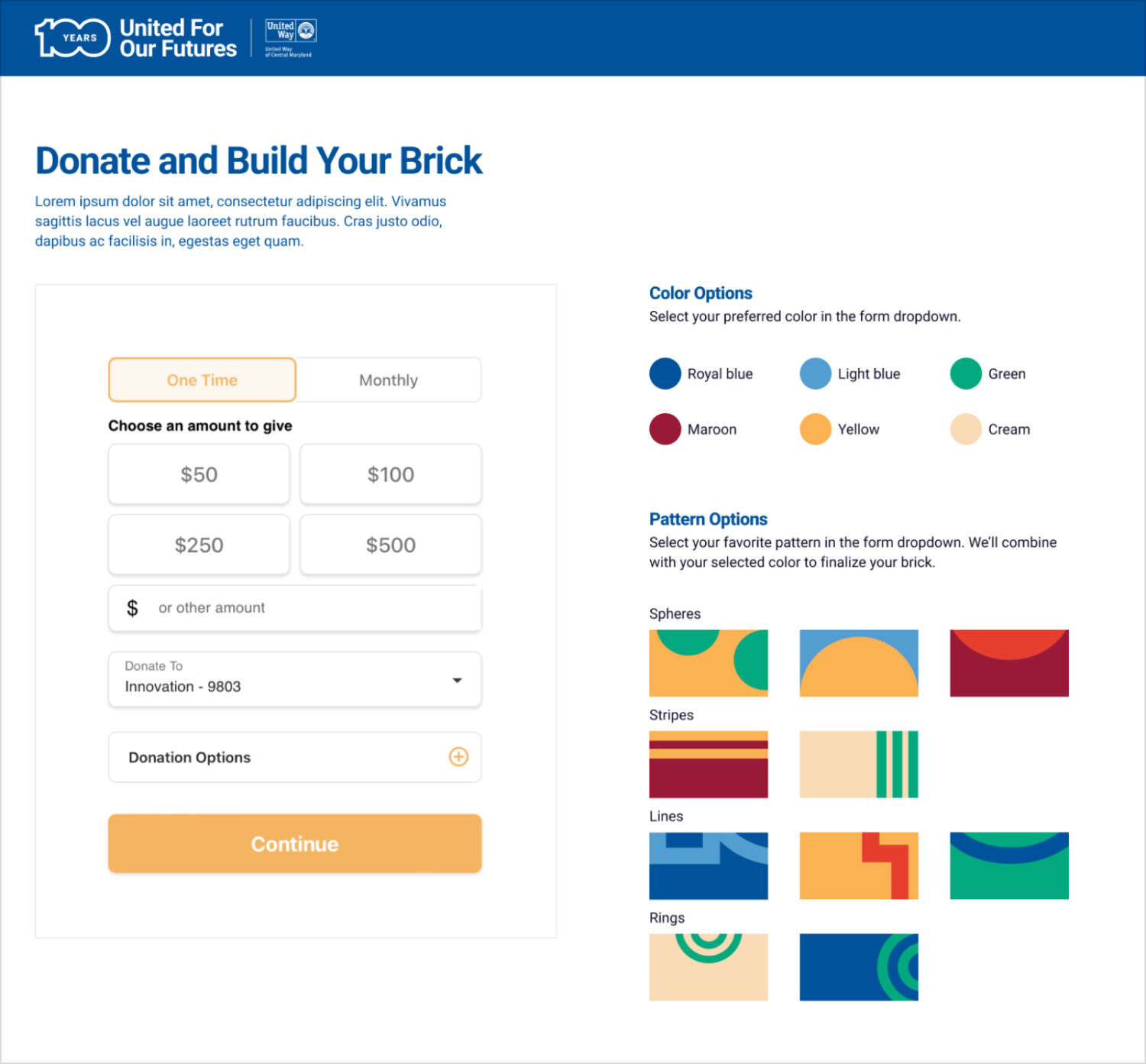 A donation form for the United Way's digital brick wall.