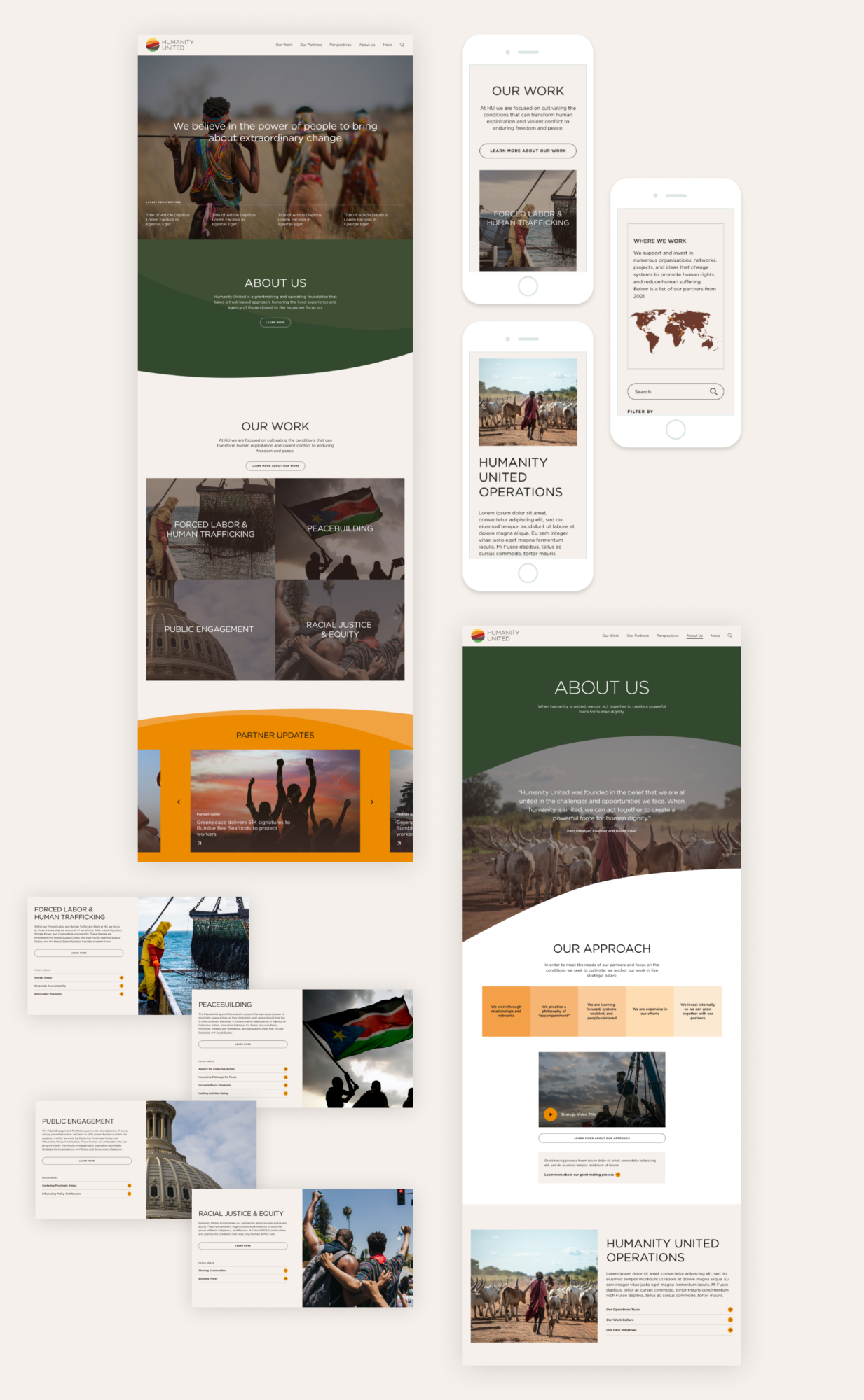 Collage of Humanity United's website designs